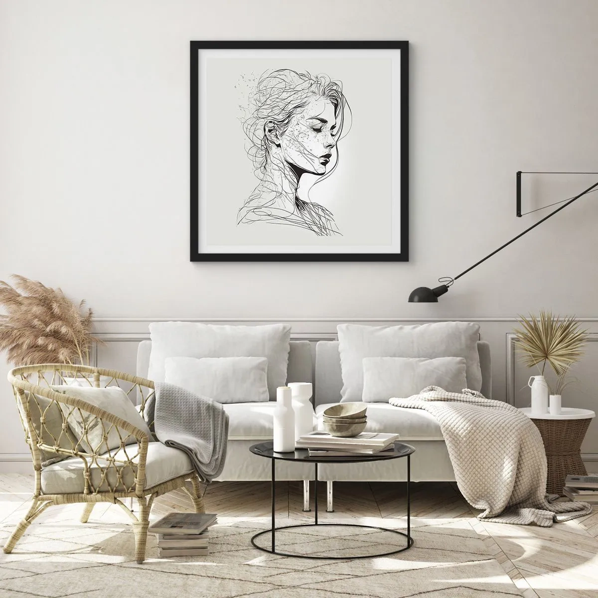 Pôster com moldura preta - Retrato em pensamento - 40x40 cm