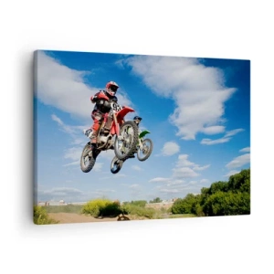 Quadro em tela - Pilotos em motos de motocross no ar durante um salto - 70x50cm - Salto celeste - Decoração de parede moderna para a sala de estar e quarto ARTTOR