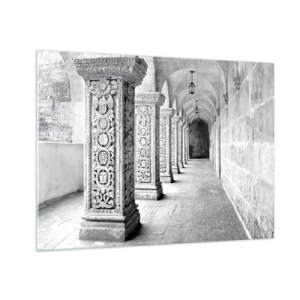 Quadro em vidro - Claustro histórico com colunas esculpidas - 70x50cm - E para onde...? - Decoração de parede moderna para a sala de estar e quarto ARTTOR