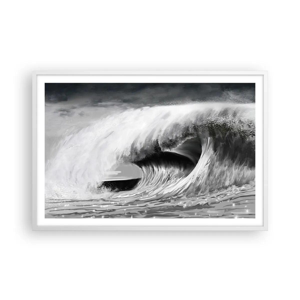 Pôster em moldura branca - A ira do oceano - 91x61 cm