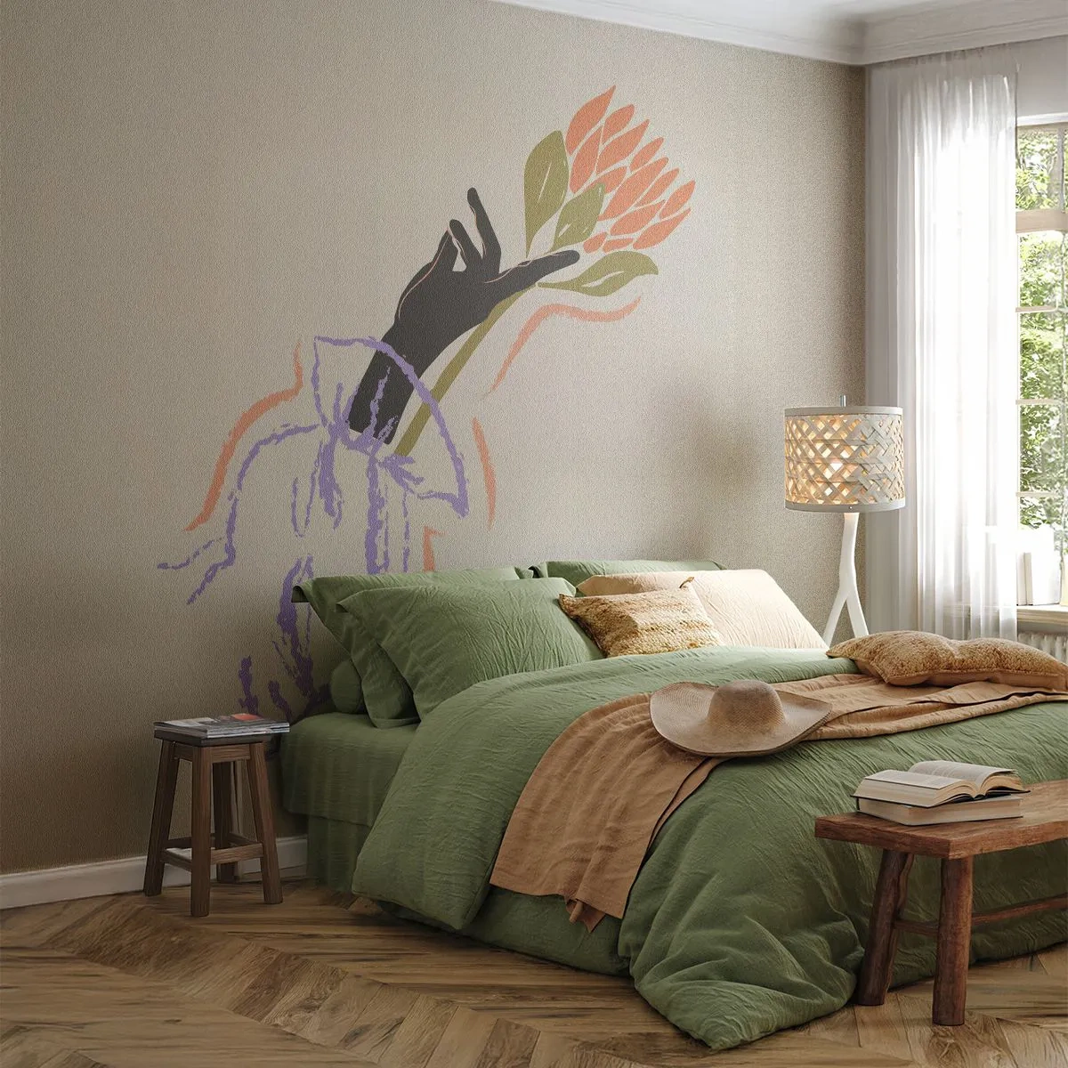 Papel de Parede Autocolante Deluxe Sticker - Toque fraterno - Mão, Flor, Minimalismo - 500x350 cm