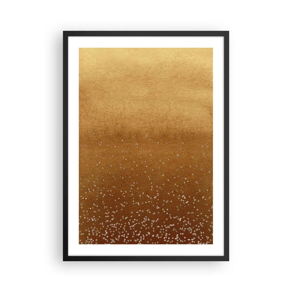 Pôster com moldura preta - Gradiente dourado com pequenos elementos brilhantes - 50x70cm - O nascimento da luz - Decoração de parede moderna para a sala de estar e quarto ARTTOR