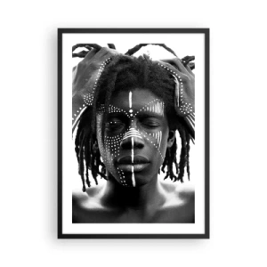 Pôster com moldura preta - Um homem com pinturas brancas no rosto e nas mãos - 50x70cm - Onde estás? - Decoração de parede moderna para a sala de estar e quarto ARTTOR