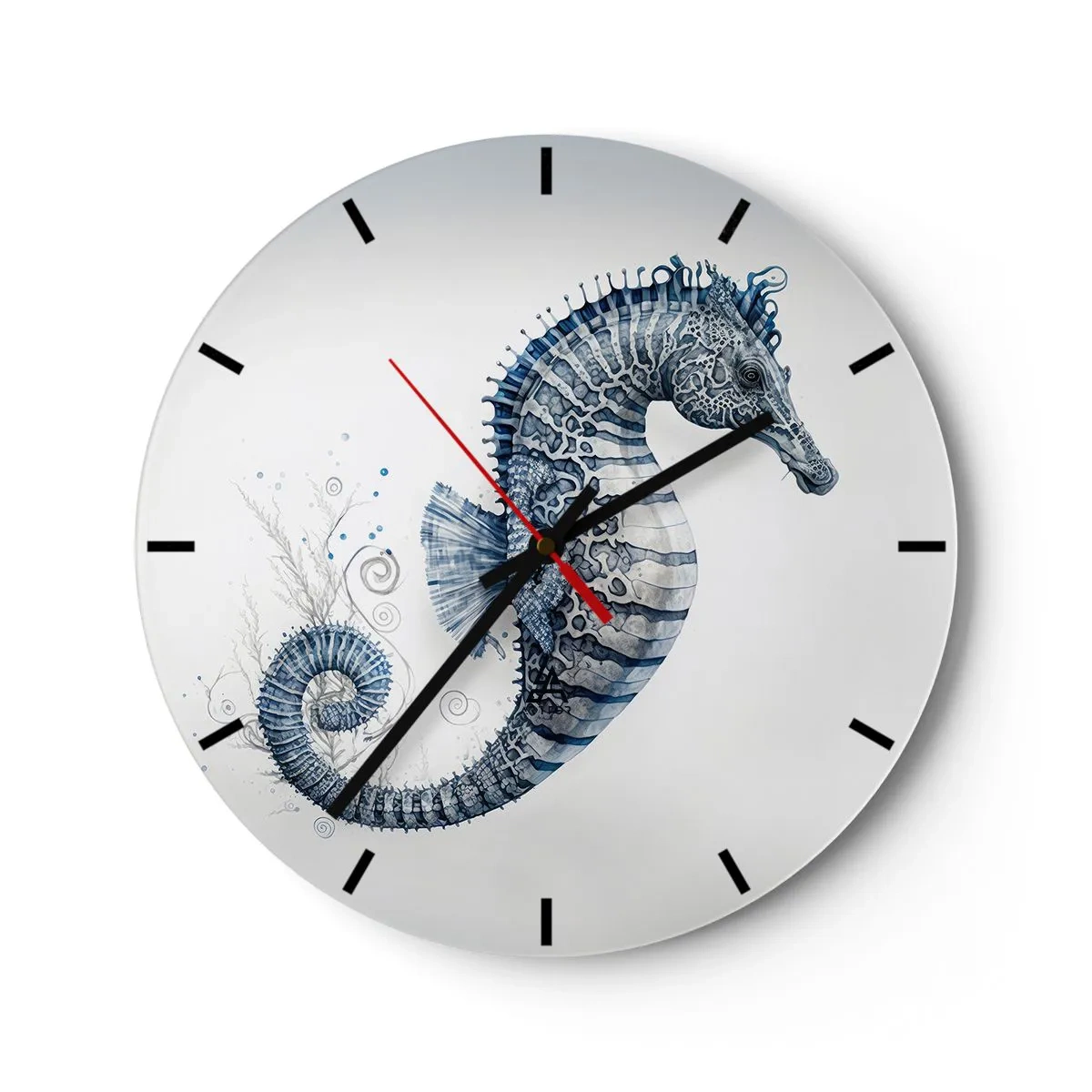 Relógio de parede - Relógio em vidro - Cavalo-marinho decorativo em estilo cartoon sobre fundo claro - 30x30cm - Uma piada sutil da natureza - Decoração de parede moderna para a sala de estar, cozinha e quarto ARTTOR