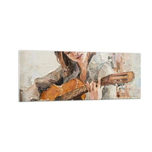 Quadro em vidro - Concerto de violão e coração de rapariga - 140x50 cm