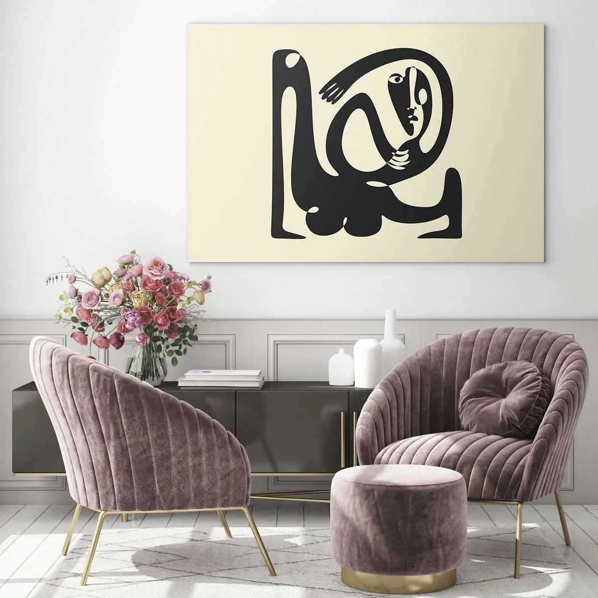 Quadro em vidro - Retrato abstrato em estilo que lembra Picasso - 70x50cm - Quase Picasso - Decoração de parede moderna para a sala de estar e quarto ARTTOR