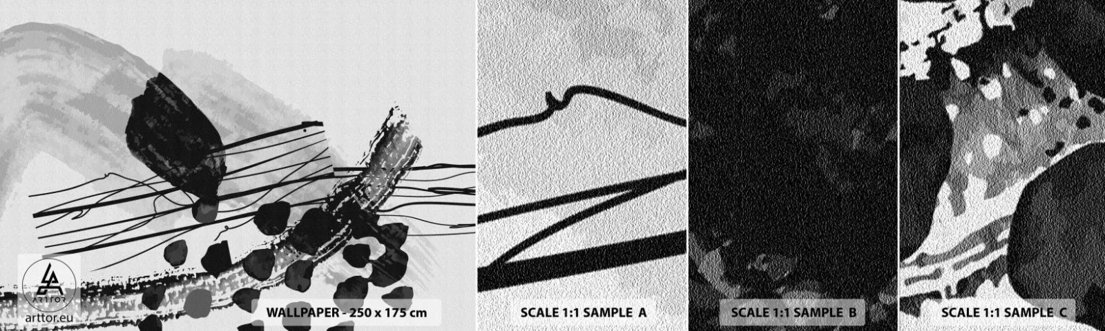 Amostra de Papel de Parede Standard Eco - Abstração orgánica em preto e branco - Abstração, Moderno, Pedaço - 100x30 cm