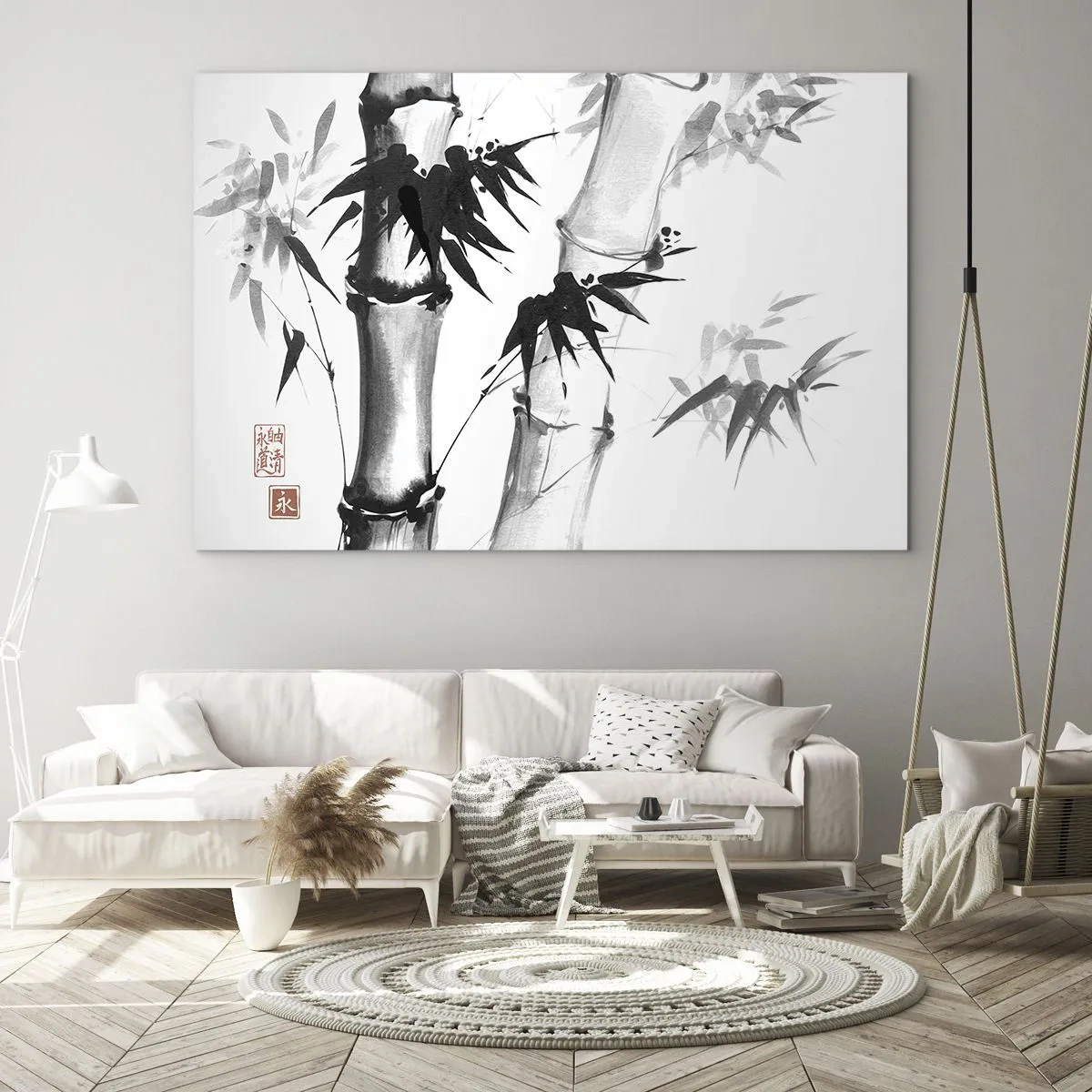 Quadro em vidro - Bambu em estilo tradicional - 70x50cm - Foco no Oriente - Decoração de parede moderna para a sala de estar e quarto ARTTOR