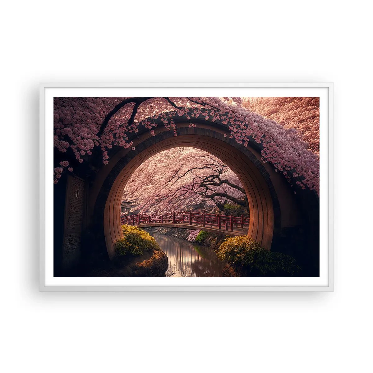 Pôster em moldura branca - Primavera japonesa - 100x70 cm