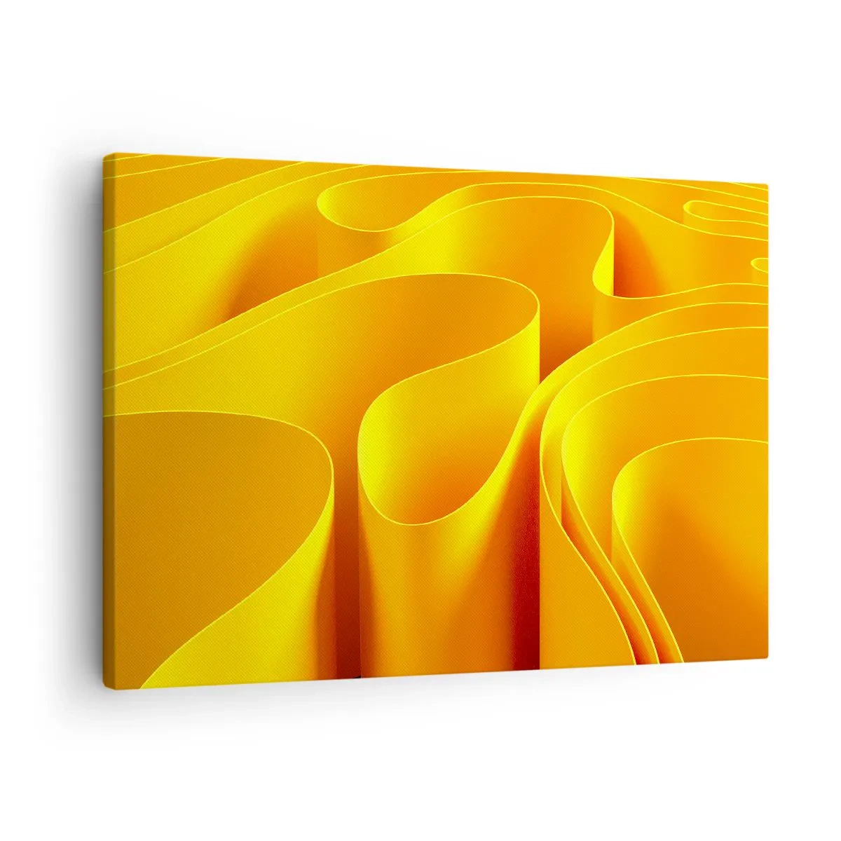 Quadro em tela - Ondas abstratas amarelas que lembram raios de sol - 70x50cm - Como as ondas do sol - Decoração de parede moderna para a sala de estar e quarto ARTTOR