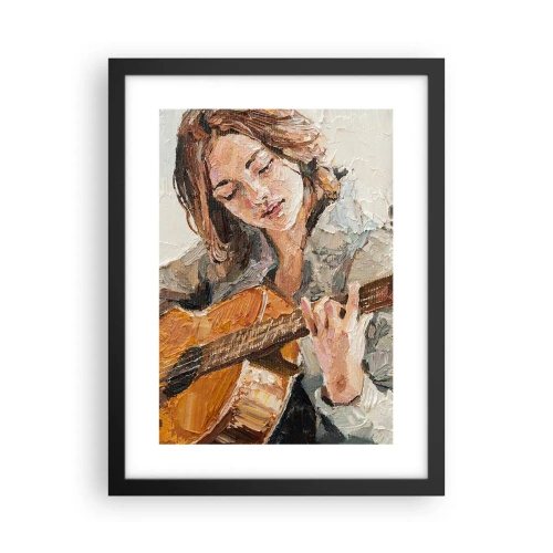 Pôster com moldura preta - Concerto de violão e coração de rapariga - 30x40 cm