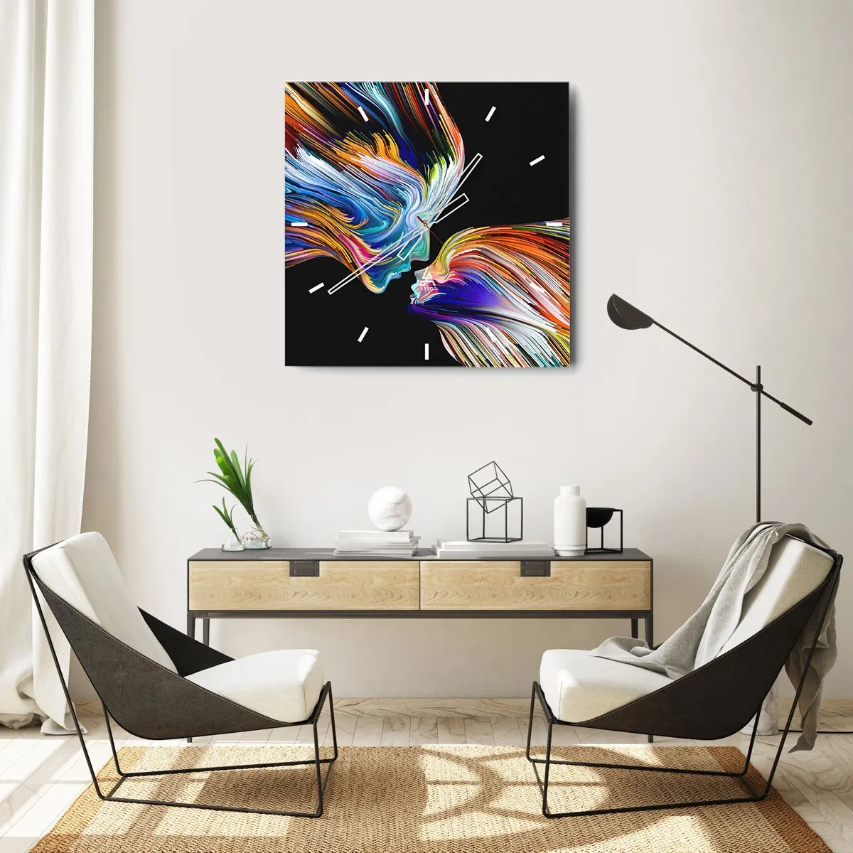 Relógio de parede - Relógio em vidro - Fusão de energia e luz - 30x30 cm