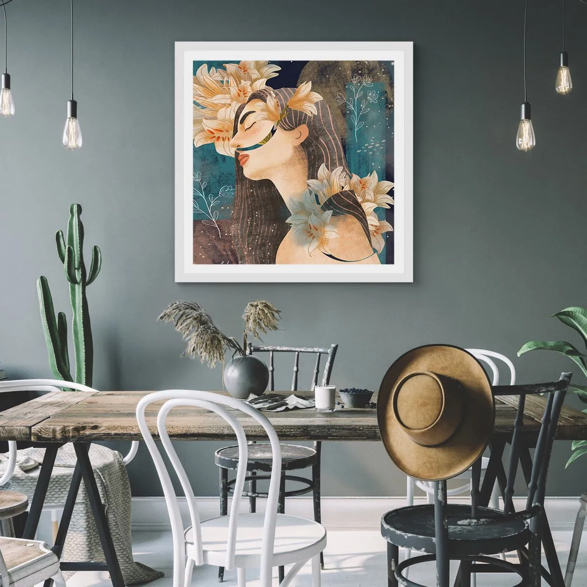 Pôster em moldura branca - O conto da princesa com lírios - 30x30 cm