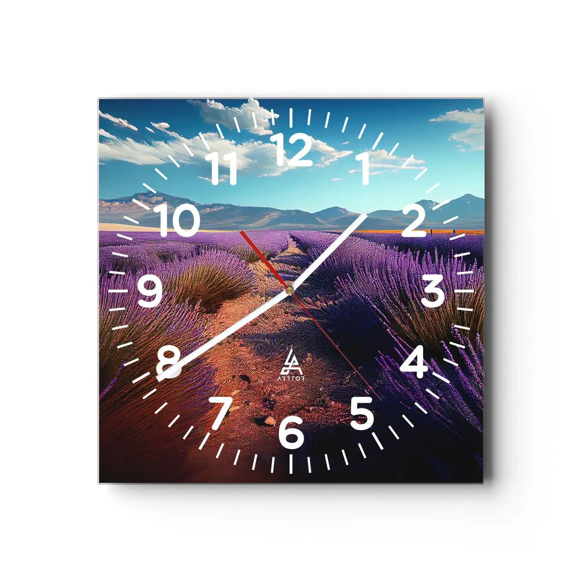 Relógio de parede - Relógio em vidro - Campos perfumados - 30x30 cm