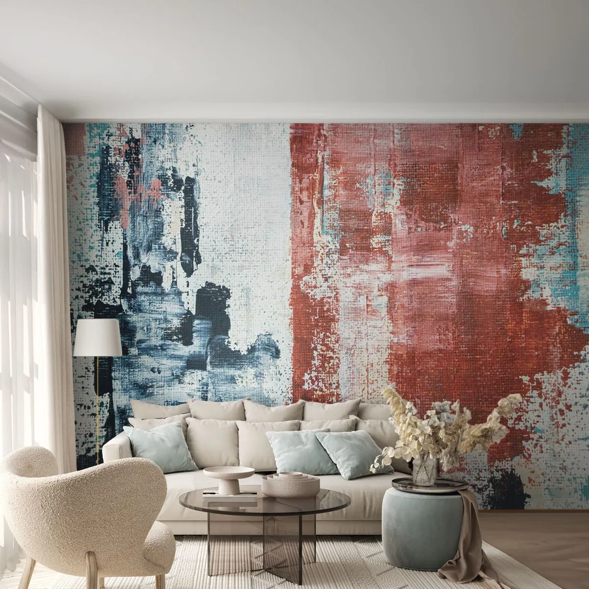 Papel de Parede Premium Canvas - Meio a meio abstrato - Abstração, Pedaço, Pintura - 350x256 cm