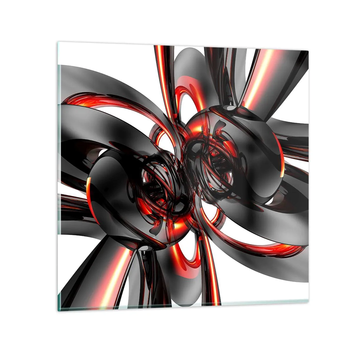 Quadro em vidro - Movimento em grafite e vermelho - 30x30 cm