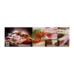Amostra de papel de parede Premium Canvas - Um sonho culinário com uma jarra - Gastronomia, Carnes, Tomates - 100x30 cm