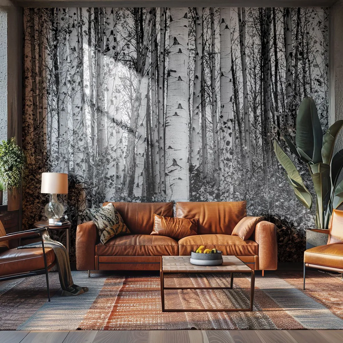 Papel de Parede Autocolante Deluxe Sticker - Colunata de bétula - Floresta, bétula, Natureza - 450x315 cm