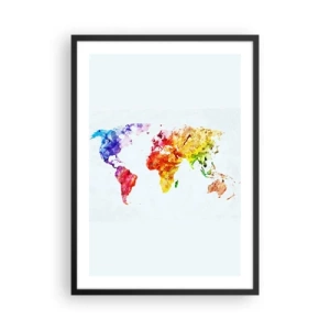 Pôster com moldura preta - Mapa-múndi colorido em aquarela - 50x70cm - Todas as cores do mundo - Decoração de parede moderna para a sala de estar e quarto ARTTOR