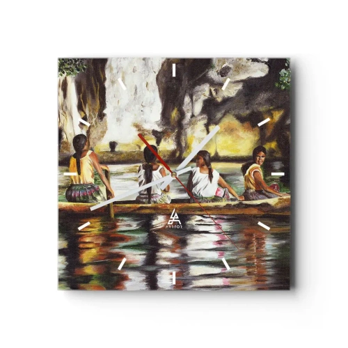 Relógio de parede - Relógio em vidro - Num paraíso polinésio - 40x40 cm