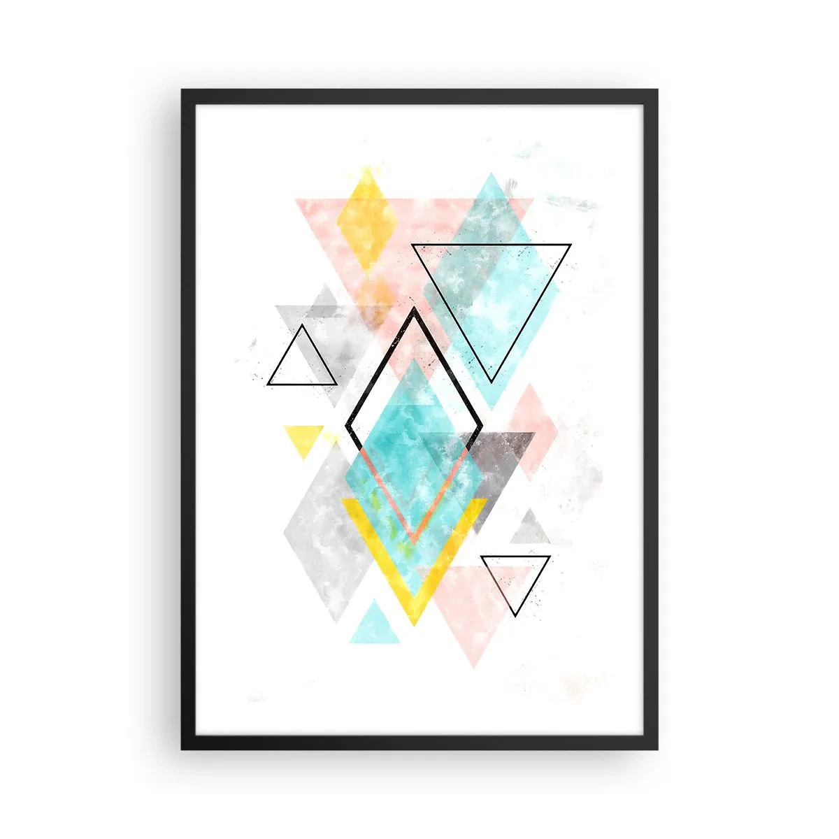 Pôster com moldura preta - Uma composição colorida de formas geométricas sobre um fundo branco - 50x70cm - Jogo geométrico - Decoração de parede moderna para a sala de estar e quarto ARTTOR