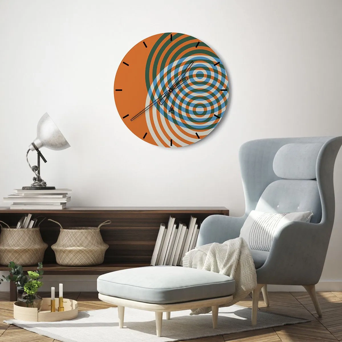 Relógio de parede - Relógio em vidro - Padrão geométrico com círculos concêntricos em cores quentes - 30x30cm - Variação circular abstrata - Decoração de parede moderna para a sala de estar, cozinha e quarto ARTTOR
