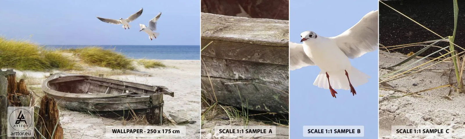 Amostra de Papel de Parede Standard Eco - Banhado pelo vento - Paisagem, Praia, Dunas - 100x30 cm