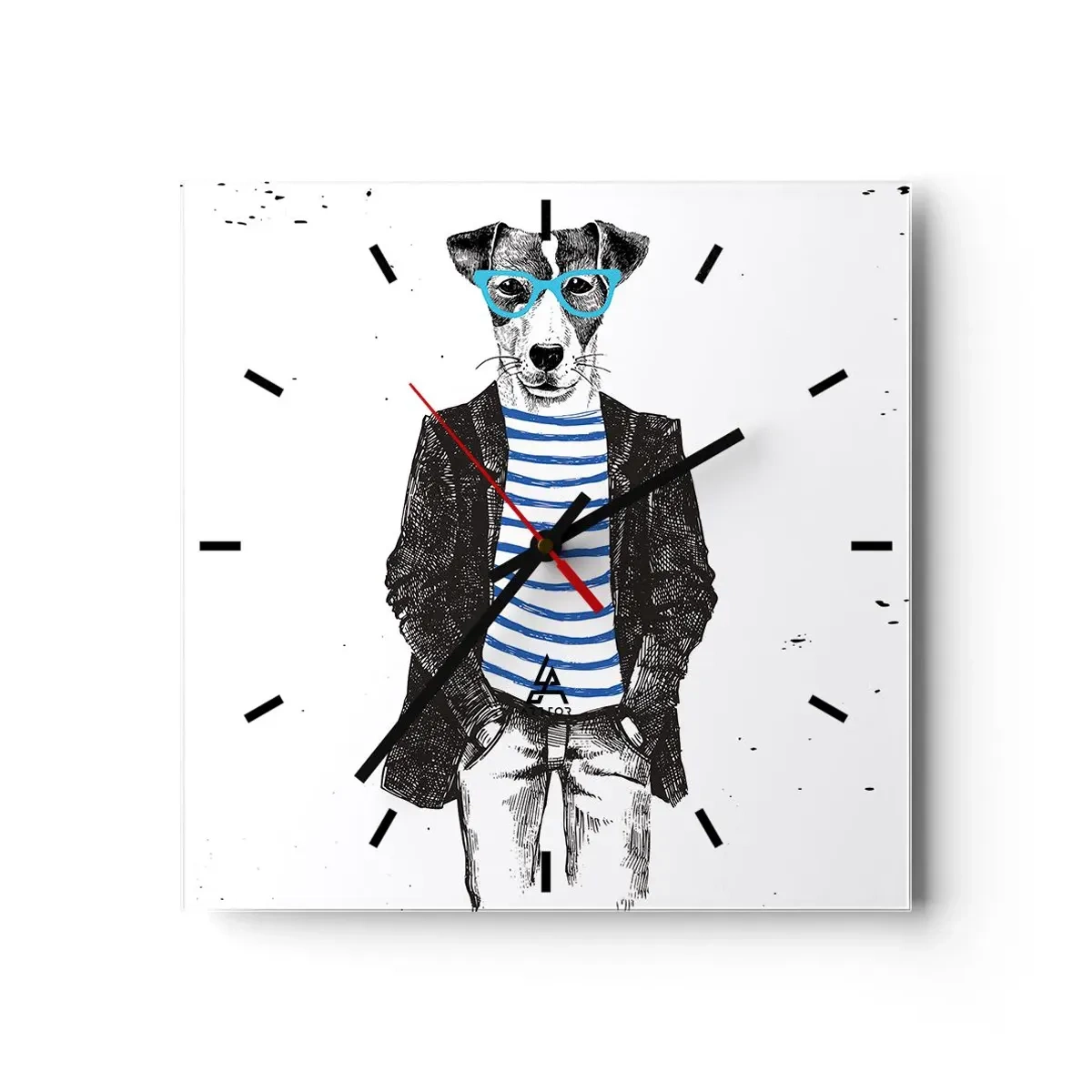 Relógio de parede - Relógio em vidro - O charme do cão - 30x30 cm