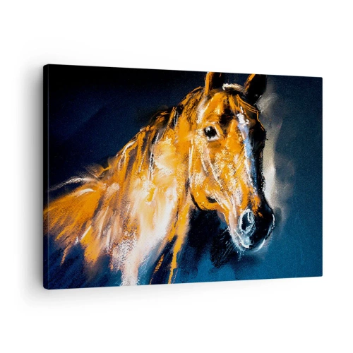 Quadro em tela - Retrato de um cavalo em estilo dinâmico e pictórico - 70x50cm - E então, vai? - Decoração de parede moderna para a sala de estar e quarto ARTTOR