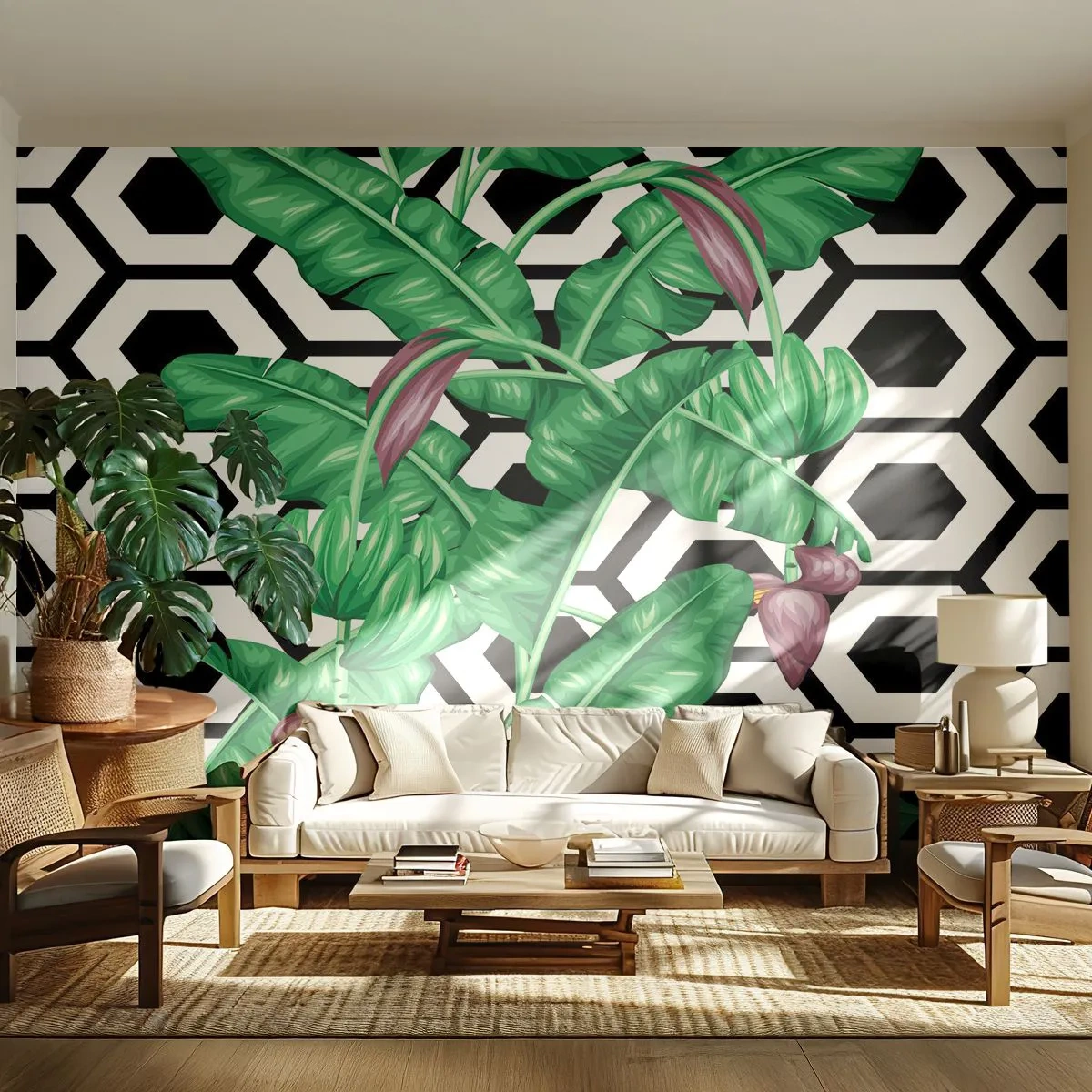 Papel de Parede Premium Sand - Composição simétrica por natureza - Abstração, Folha, Flor - 100x70 cm