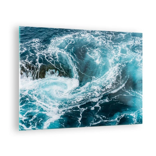 Quadro em vidro - Um redemoinho oceânico cercado por ondas brancas em água azul - 70x50cm - Portões para o Interior da Terra - Decoração de parede moderna para a sala de estar e quarto ARTTOR