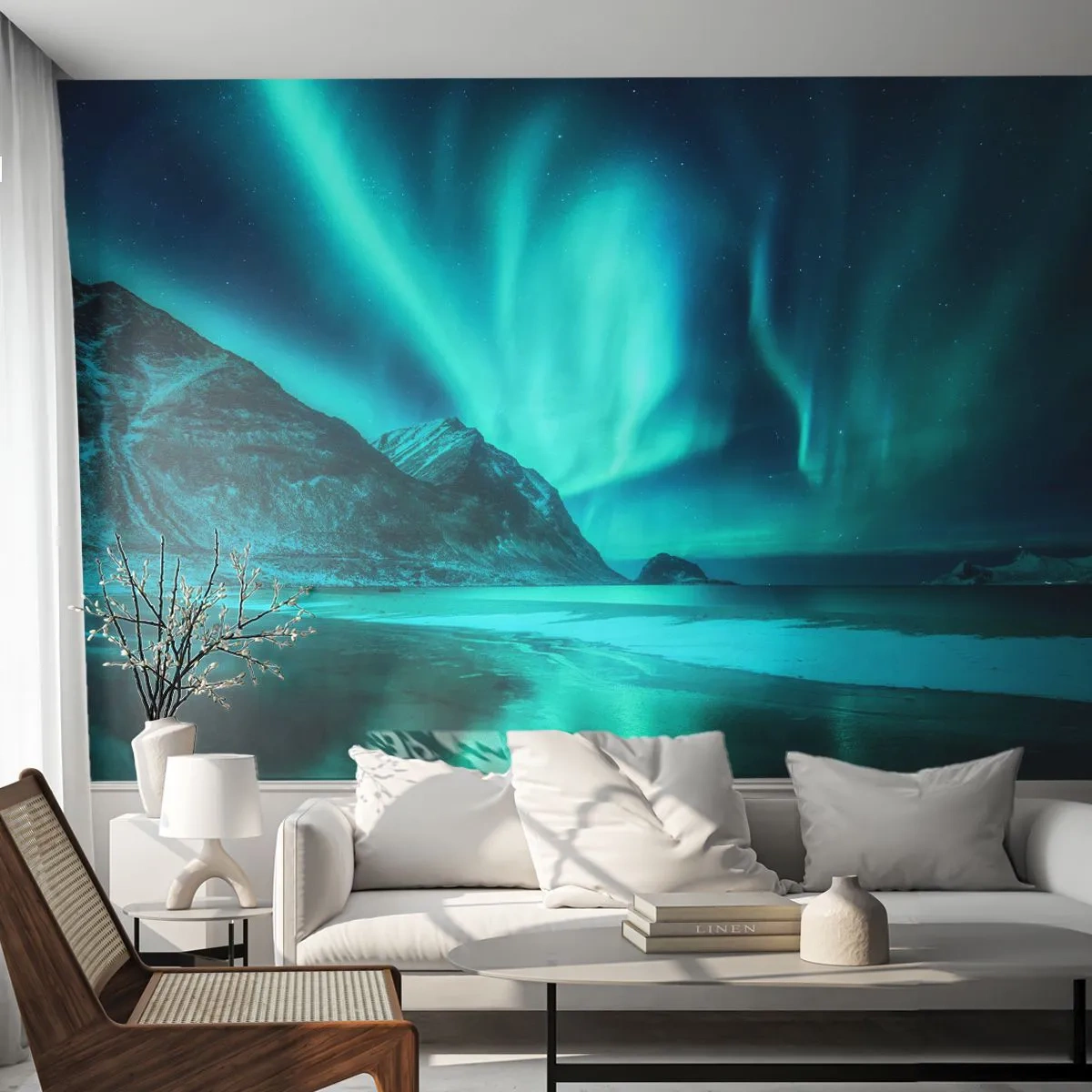 Papel de Parede Premium Canvas - Maravilhas do Norte - Paisagem, Polo Norte, Aurora boreal - 350x256 cm