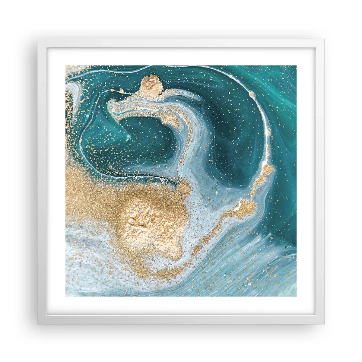 Pôster em moldura branca - Um vórtice de ouro e turquesa - 50x50 cm
