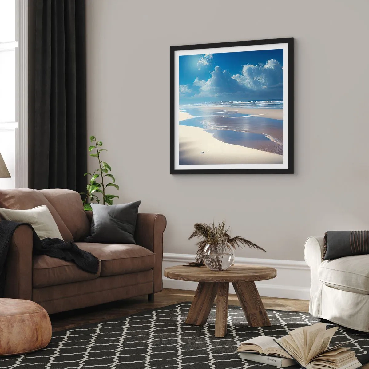 Pôster com moldura preta - Férias no paraíso - 50x50 cm