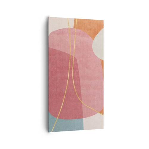 Quadro em tela - Composição pastel com fio dourado - 65x120 cm
