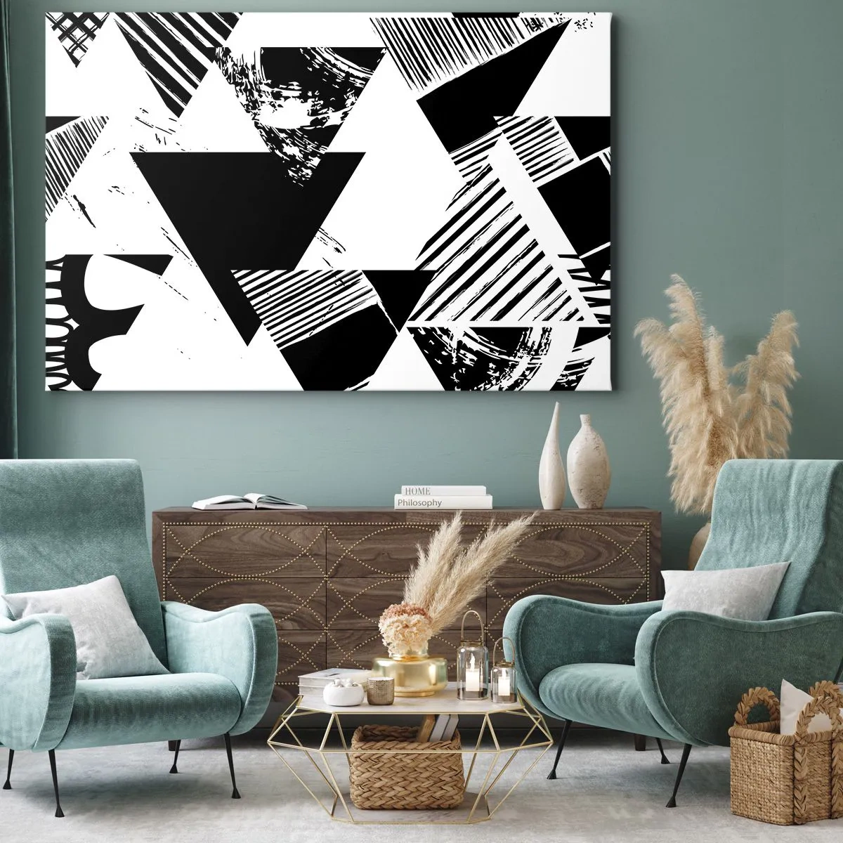 Quadro em tela - Chuva de triângulos - 100x70 cm