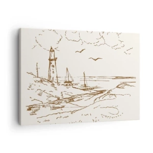 Quadro em tela - Esboço de um farol com vista para o mar - 70x50cm - Esboço das memórias do verão - Decoração de parede moderna para a sala de estar e quarto ARTTOR
