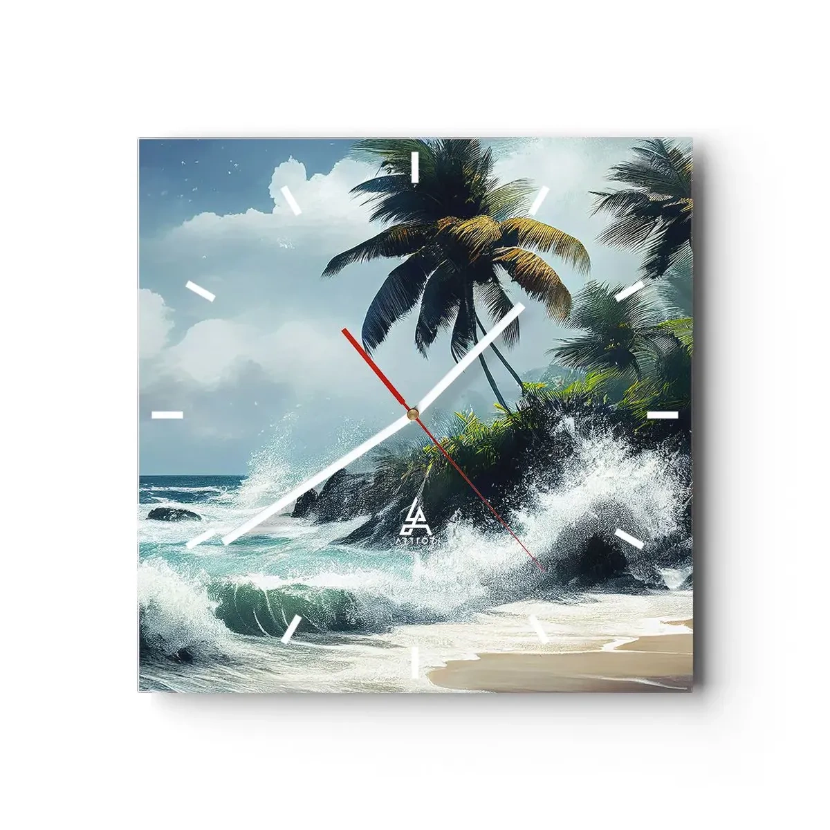 Relógio de parede - Relógio em vidro - Em uma costa tropical - 40x40 cm