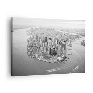 Quadro em tela - Vista aérea de Manhattan em preto e branco - 70x50cm - Como não amar? - Decoração de parede moderna para a sala de estar e quarto ARTTOR