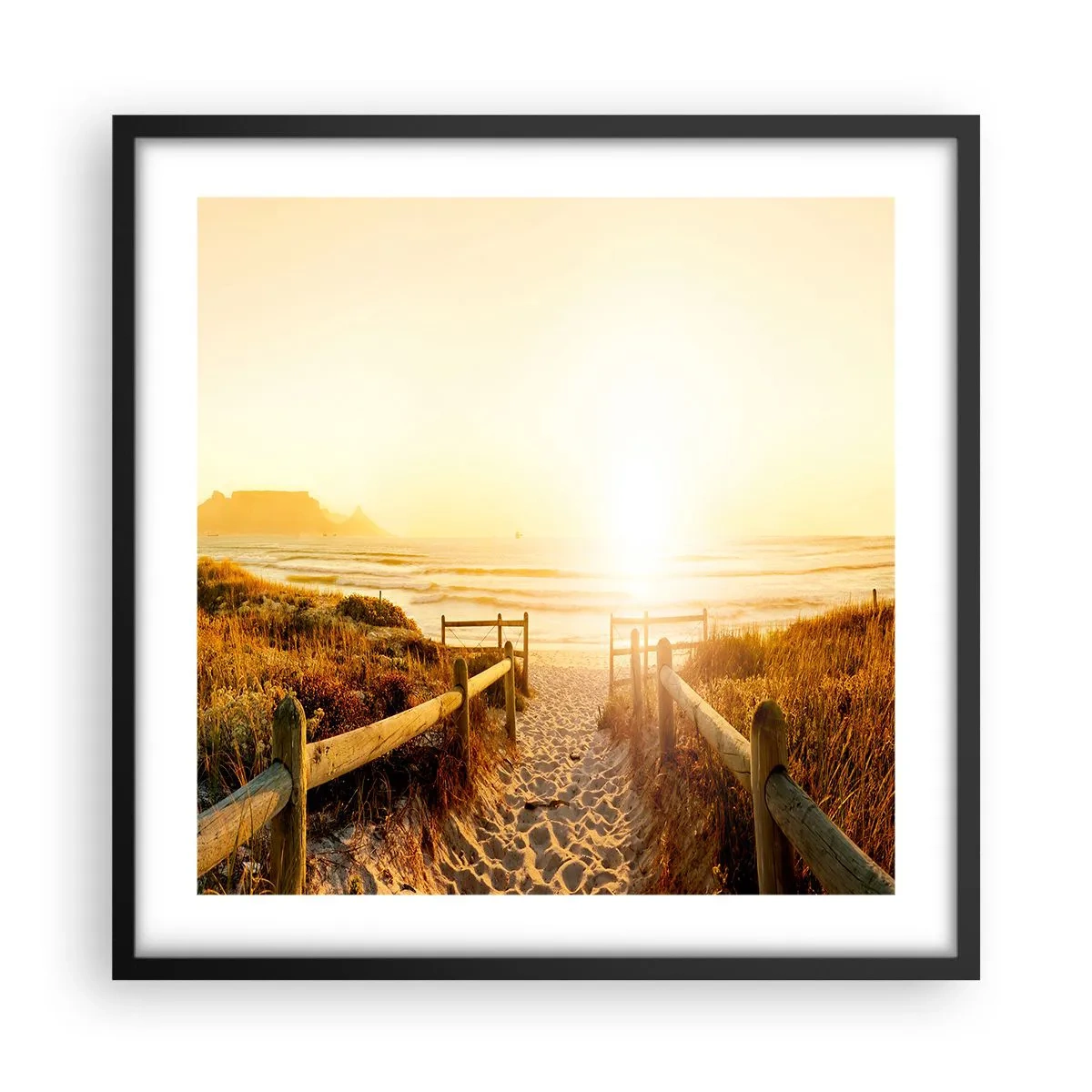 Pôster com moldura preta - Pelaa duna, em direção ao sol - 50x50 cm