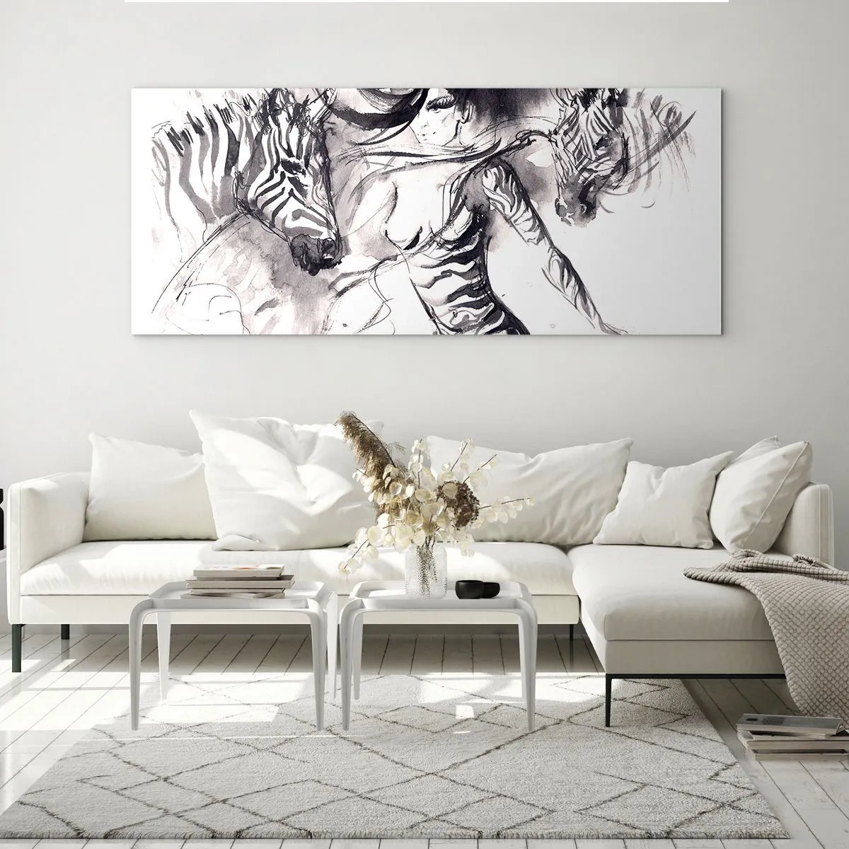 Quadro em vidro - Dançando com as zebras - 90x30 cm
