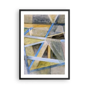 Pôster com moldura preta - Abstração geométrica com tons de azul e dourado - 50x70cm - Em linha reta ou na diagonal? - Decoração de parede moderna para a sala de estar e quarto ARTTOR