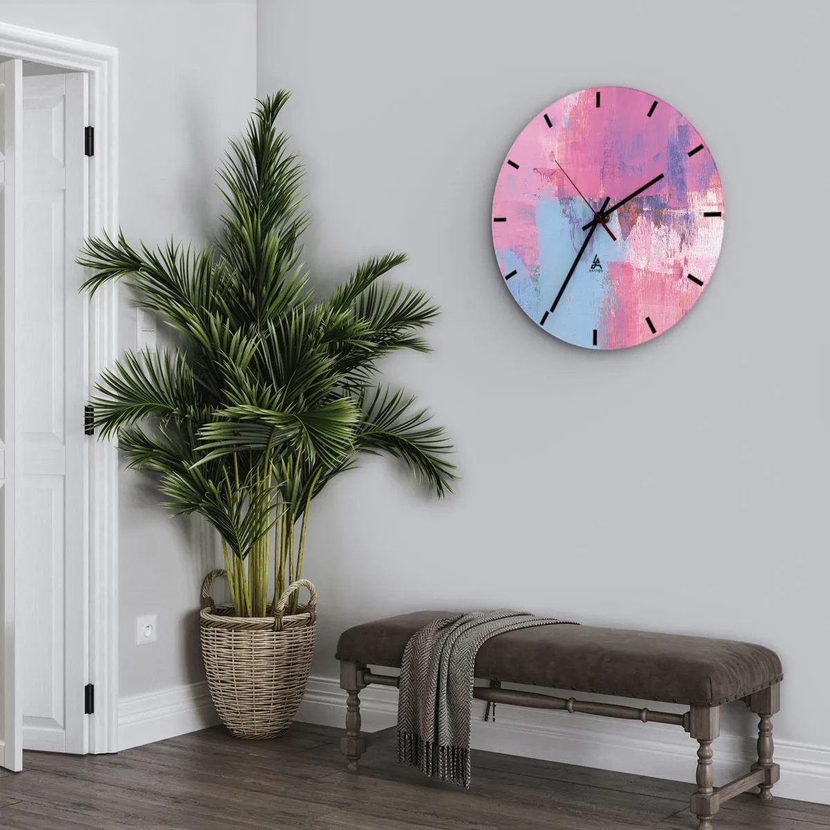 Relógio de parede - Relógio em vidro - Rosa, azul e uma pitada de luz - 40x40 cm