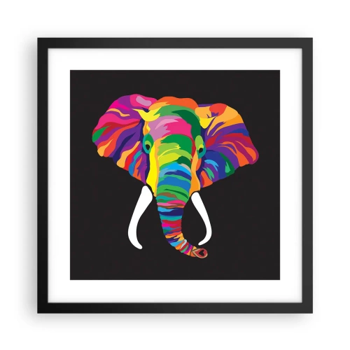 Pôster com moldura preta - O elefante que adorava banhar-se no arco-íris - 40x40 cm