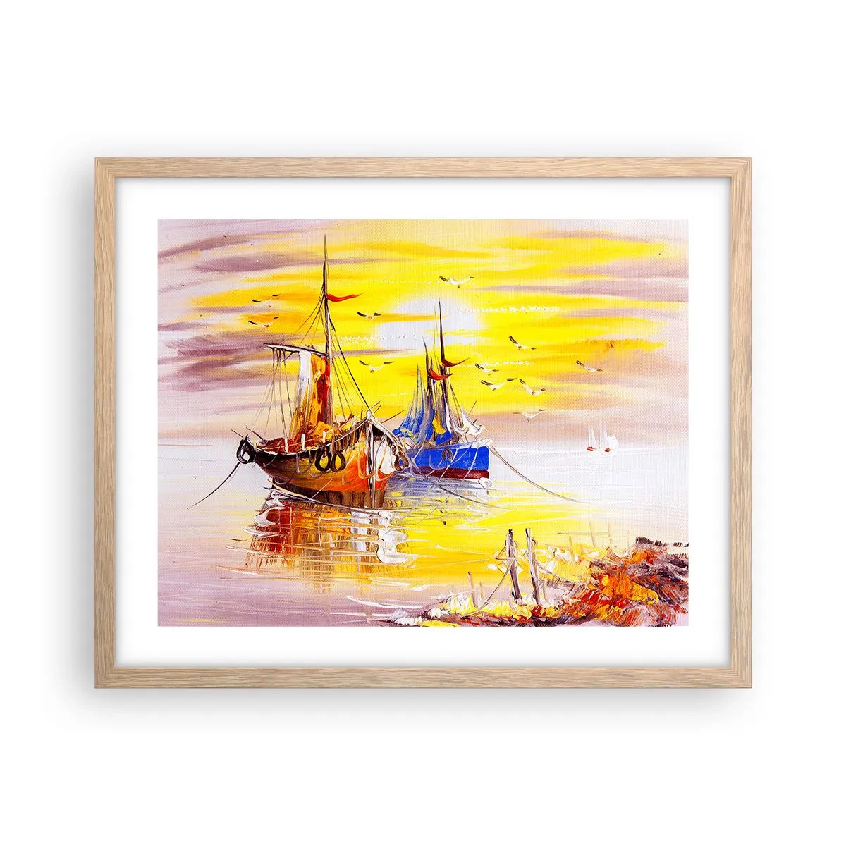 Pôster com moldura de carvalho claro - Um merecido descanso no porto - 50x40 cm