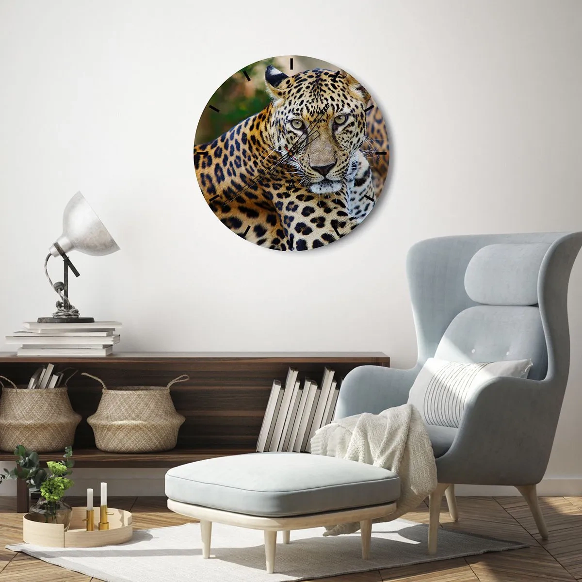 Relógio de parede - Relógio em vidro - Chita em seu ambiente natural - 30x30cm - Selvagem e tranquilo - Decoração de parede moderna para a sala de estar, cozinha e quarto ARTTOR