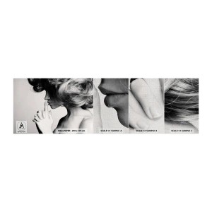 Amostra de papel de parede Premium Canvas - Ouvindo-se a si própria - Mulher, Modelo, Rosto de mulher - 100x30 cm