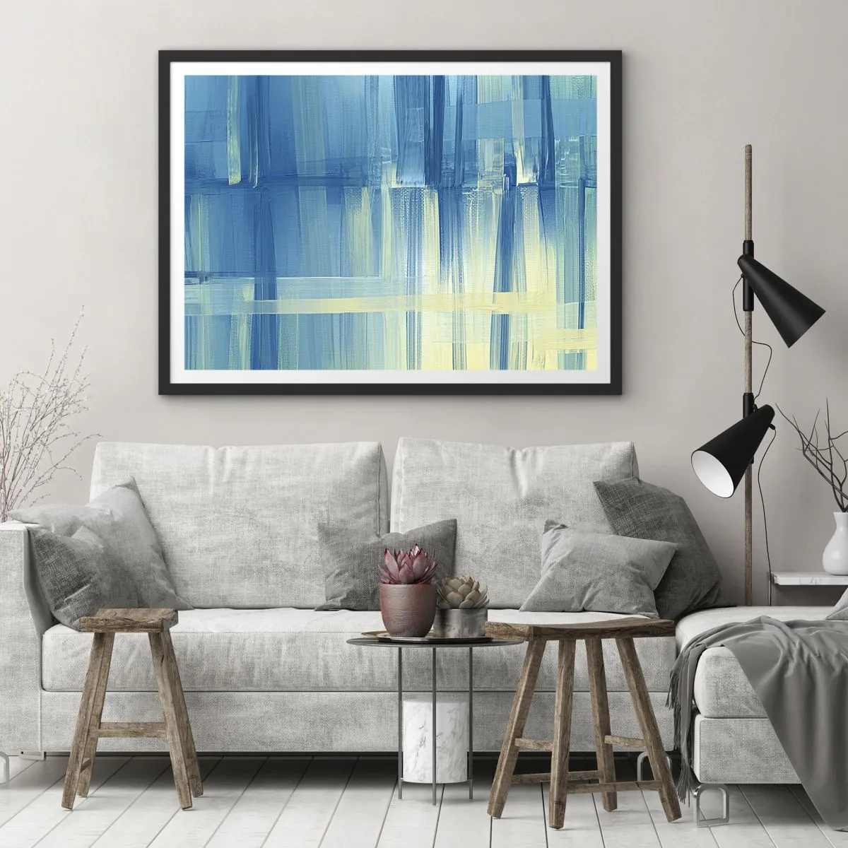 Pôster com moldura preta - Composição em turquesa - 70x50 cm