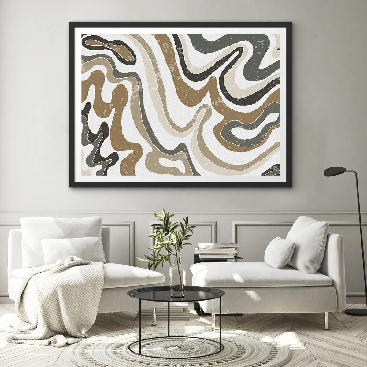 Pôster com moldura preta - Meandros de cores da terra - 70x50 cm
