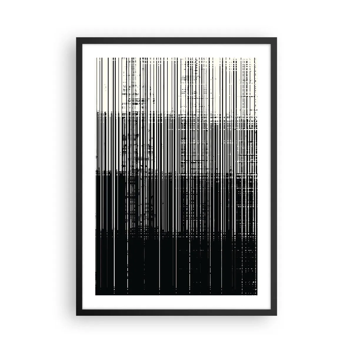 Pôster com moldura preta - Composição abstrata de linhas pretas em um fundo branco - 50x70cm - Ondas e vibrações - Decoração de parede moderna para a sala de estar e quarto ARTTOR